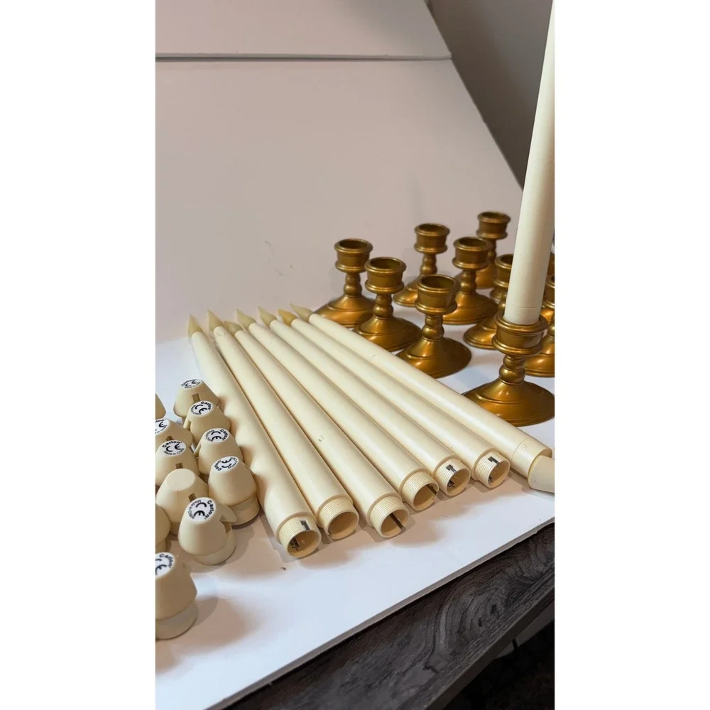 Carlon LED Window Candles Set of 17 Ivory Taper Gold Base Battery Operated 11in